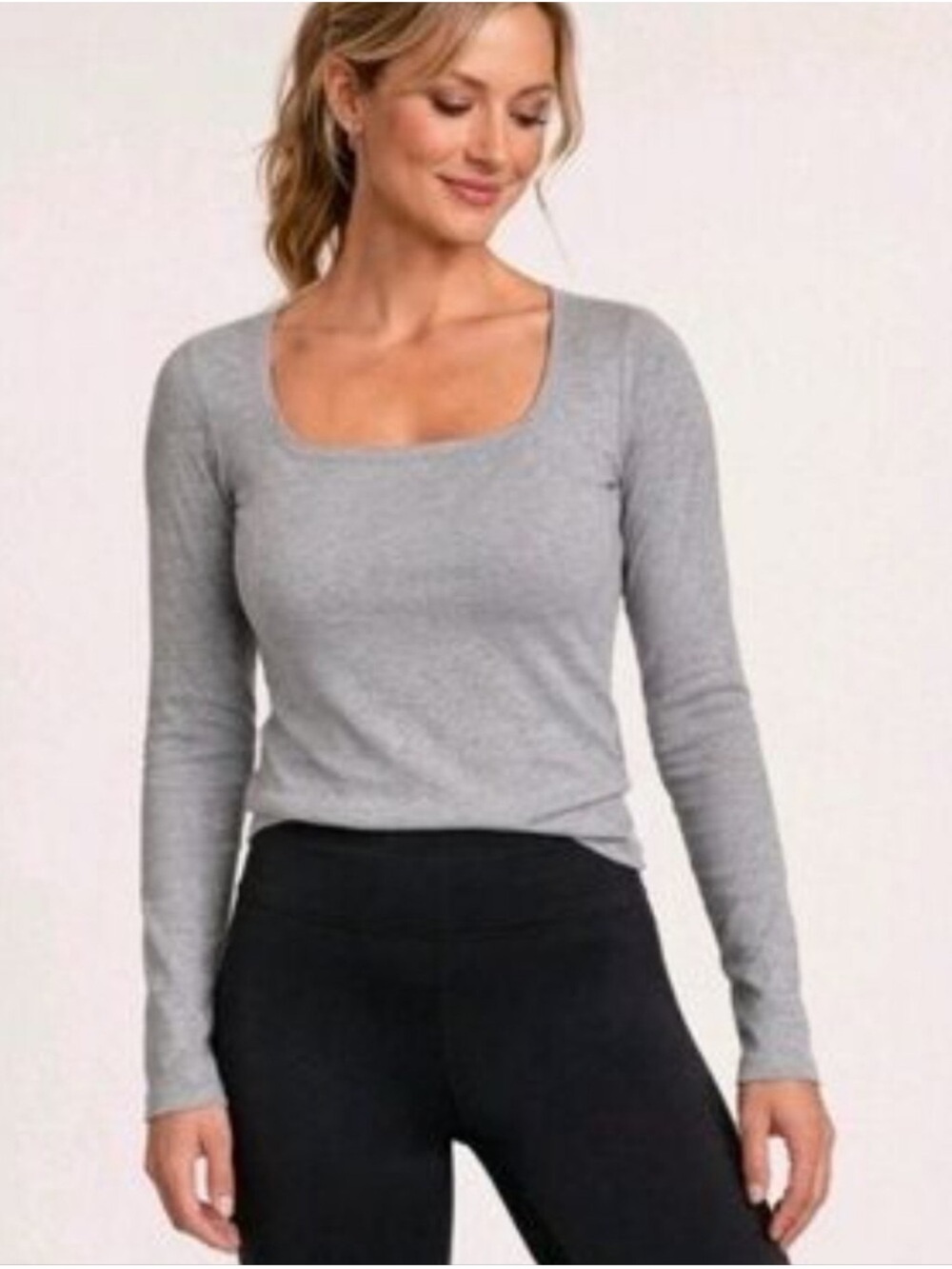 Athleta Signature Rib Women's Gray Long-Sleeve Square Neck Top NWT🌷
